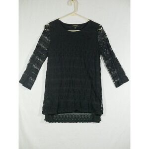 Vintage Cal Style Black Layered Sheer Lined Long Sleeve Boho Blouse Small